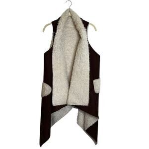 Ellie Kate Womens Faux Suede Vest Size L XL Open Front Faux Shearling